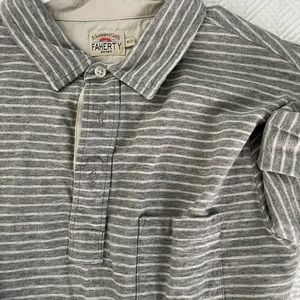 Faherty long sleeve polo in heather grey / white stripe sz Medium